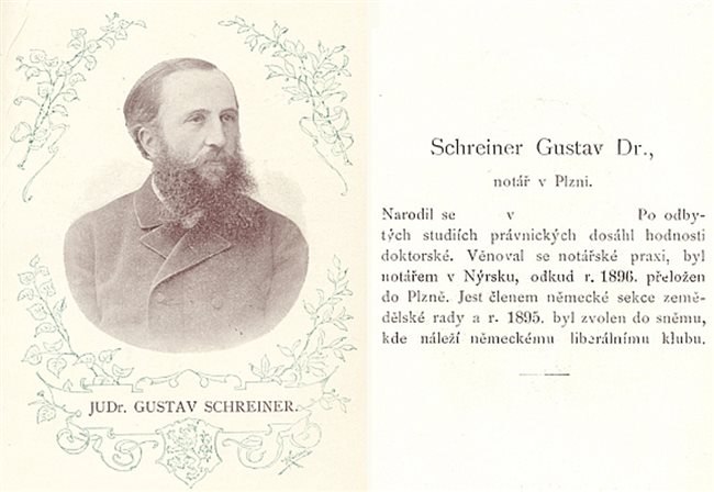 Medailon JUDr. Gustava Schreinera v Almanachu sněmu království Českého 1895-1901
